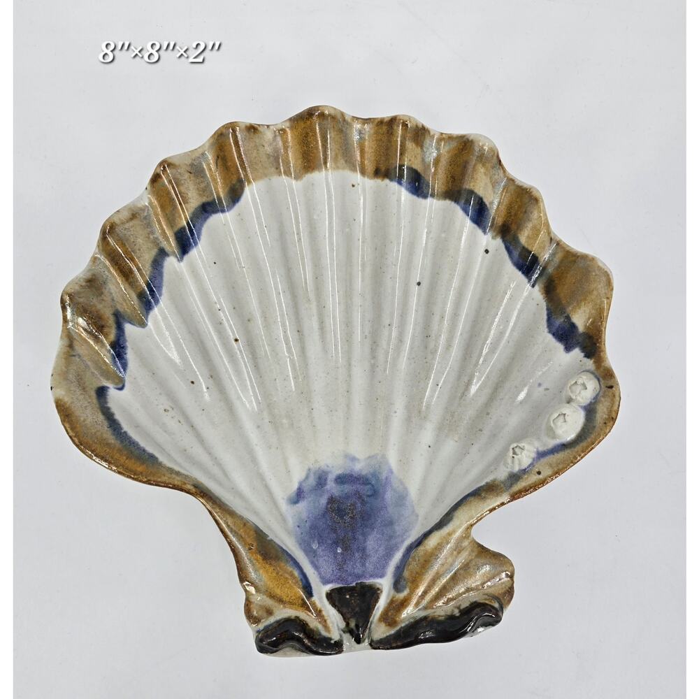 Jan Sell Studio‎ Pottery Scallop Shell Dish with Barnacles Coastal Cottagecore